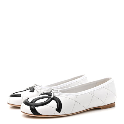 Chanel Lambskin Quilted CC Cambon Ballet Flats 39.5 White Black 4 of 10