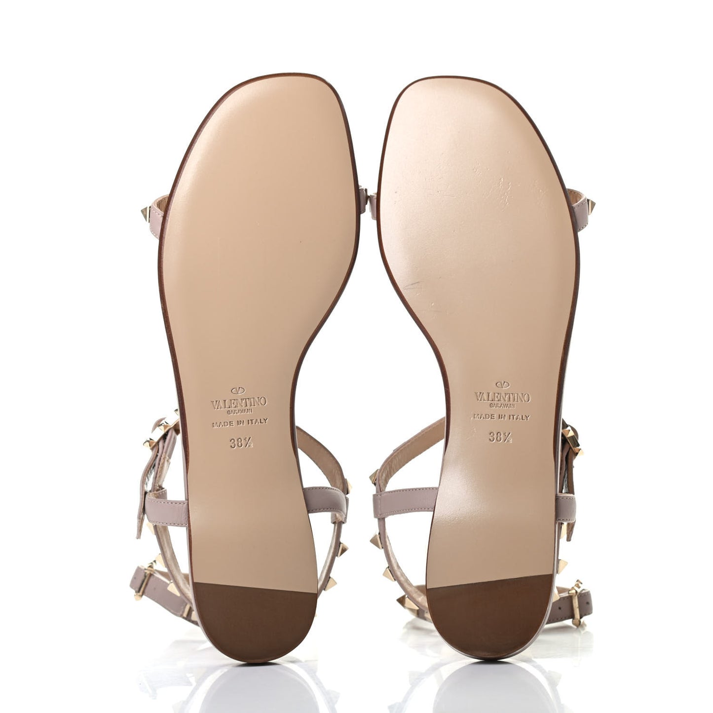 Nappa Rockstud Ankle T-Strap Caged Flat Sandals 38.5 Poudre