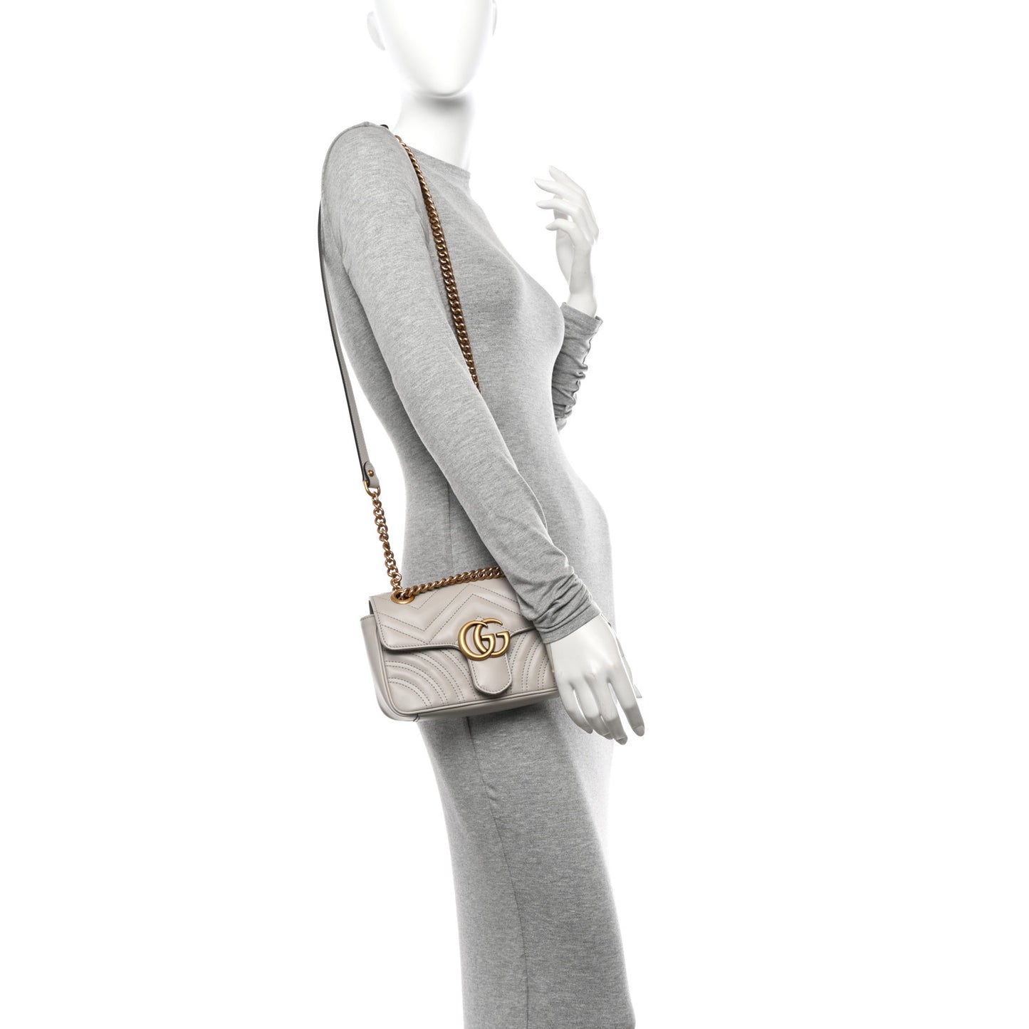 Calfskin Matelasse Mini GG Marmont Shoulder Bag Light Grey
