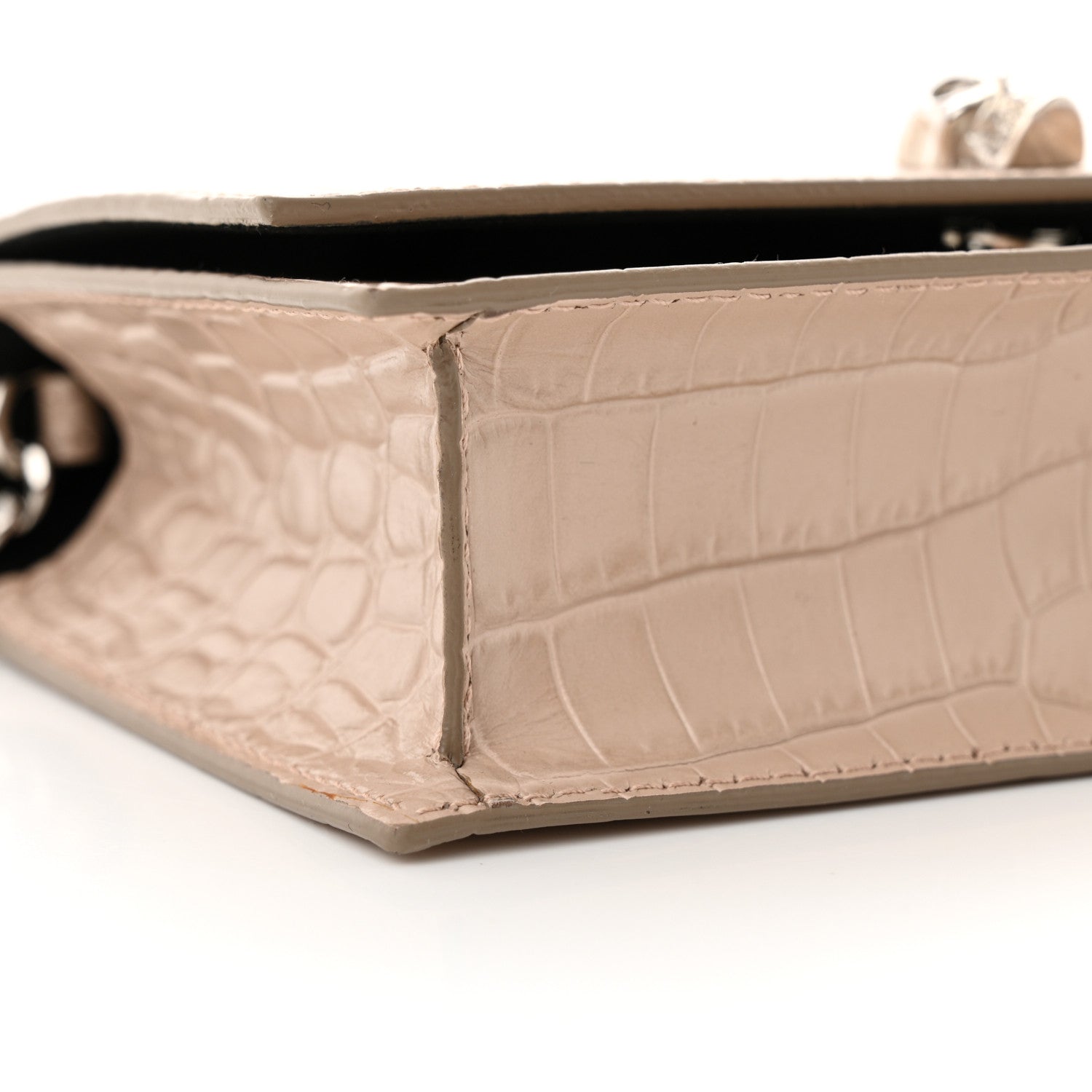 Alexander McQueen Calfskin Crocodile Embossed Skull Mini Crossbody Bag Beige 8 of 11