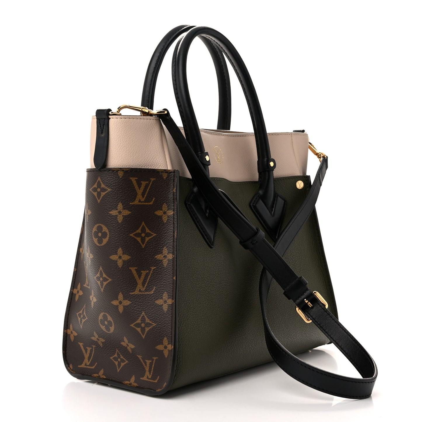 Calfskin Monogram On My Side MM Laurier Green Toffee Latte Beige