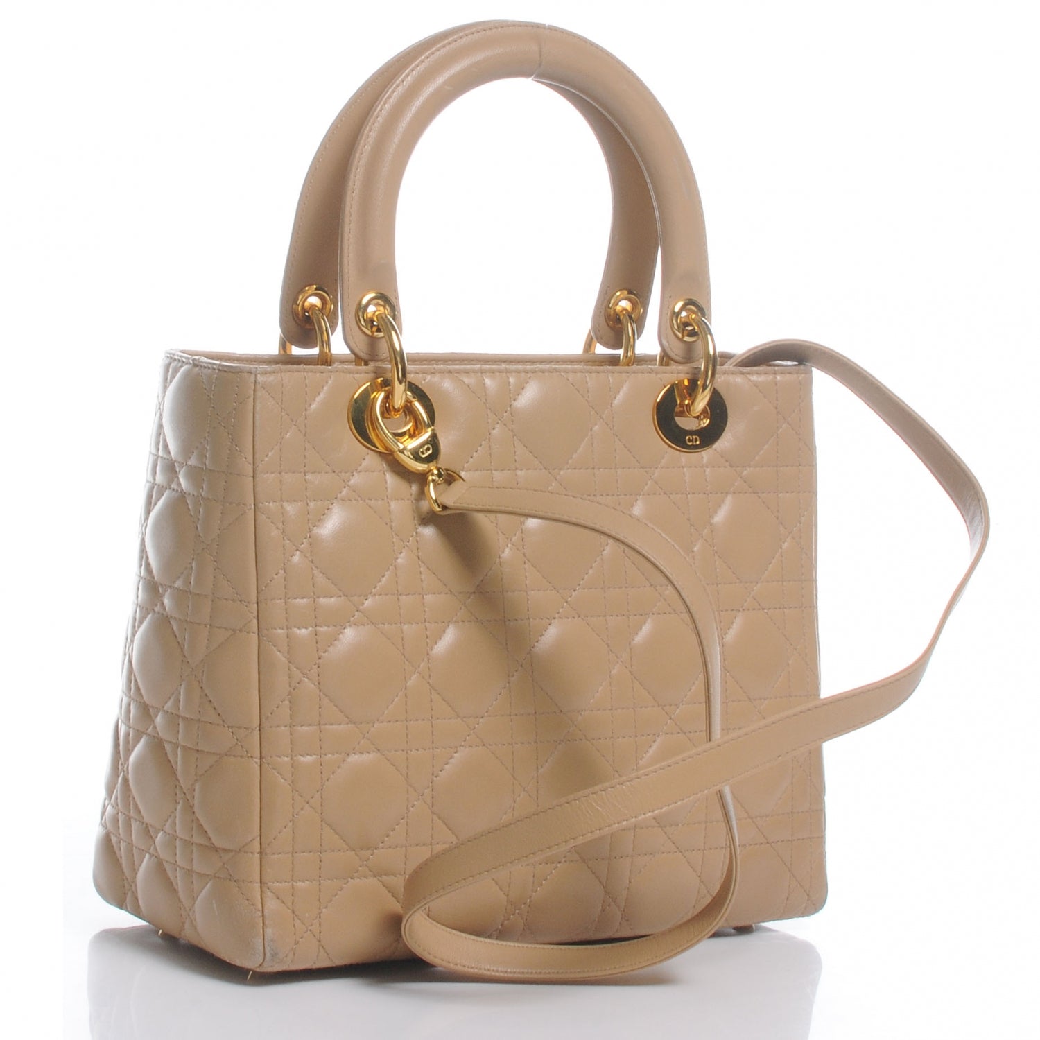 Christian Dior Lambskin Cannage Medium Lady Dior Beige 3 of 8