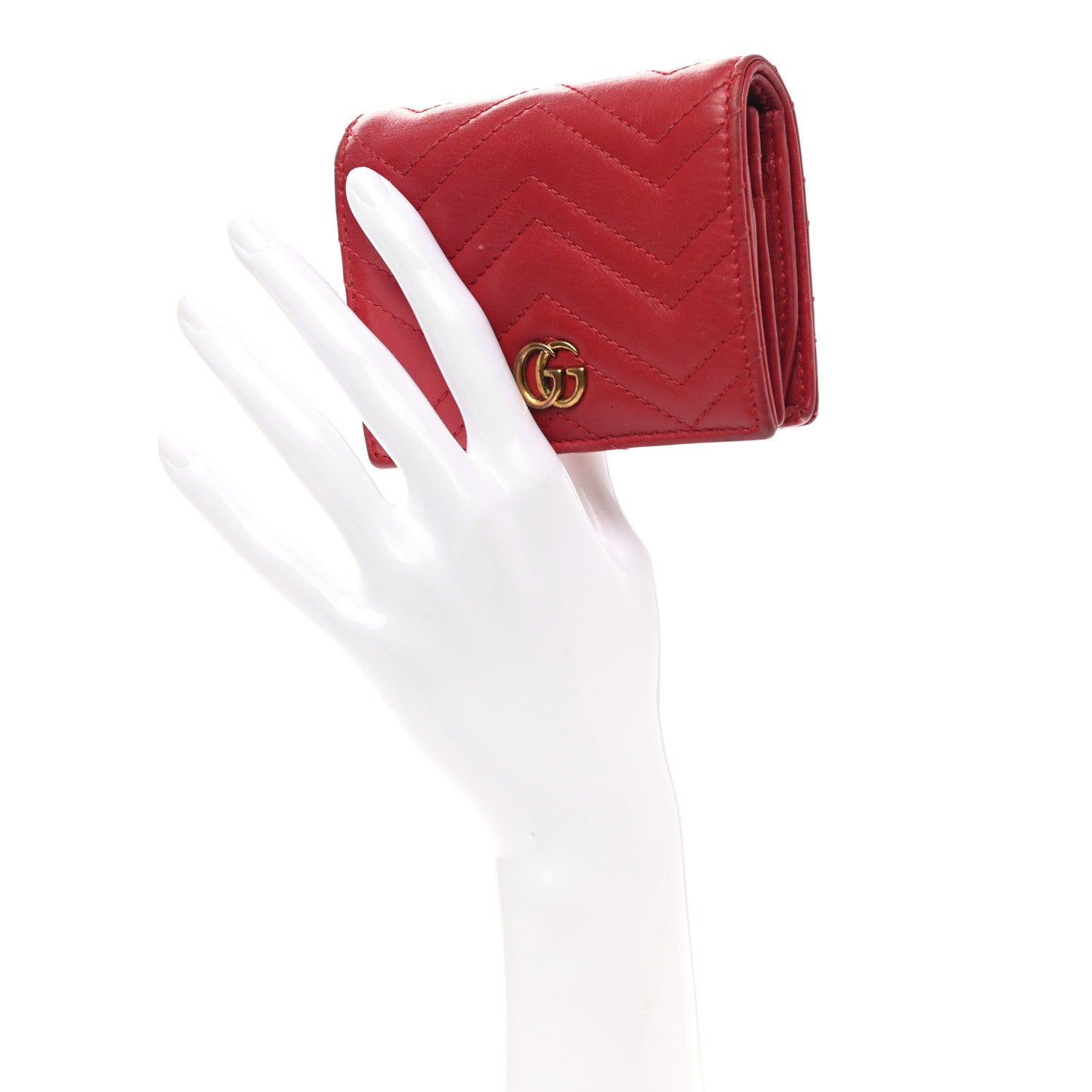 Gucci Calfskin Matelasse GG Marmont Card Case Wallet Hibiscus Red 2 of 16