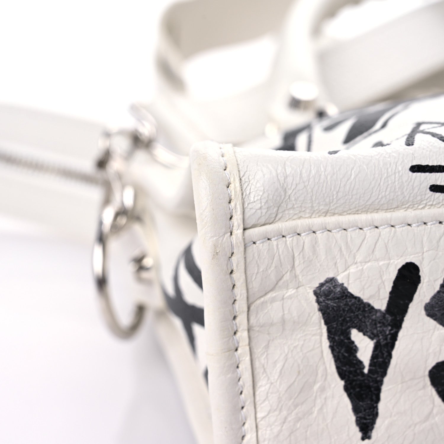 Balenciaga Agneau Arena Graffiti All Over Classic Silver Hardware Mini City White Black 10 of 13