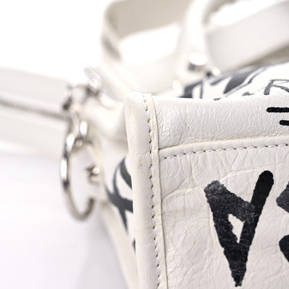 Balenciaga Agneau Arena Graffiti All Over Classic Silver Hardware Mini City White Black 10 of 13