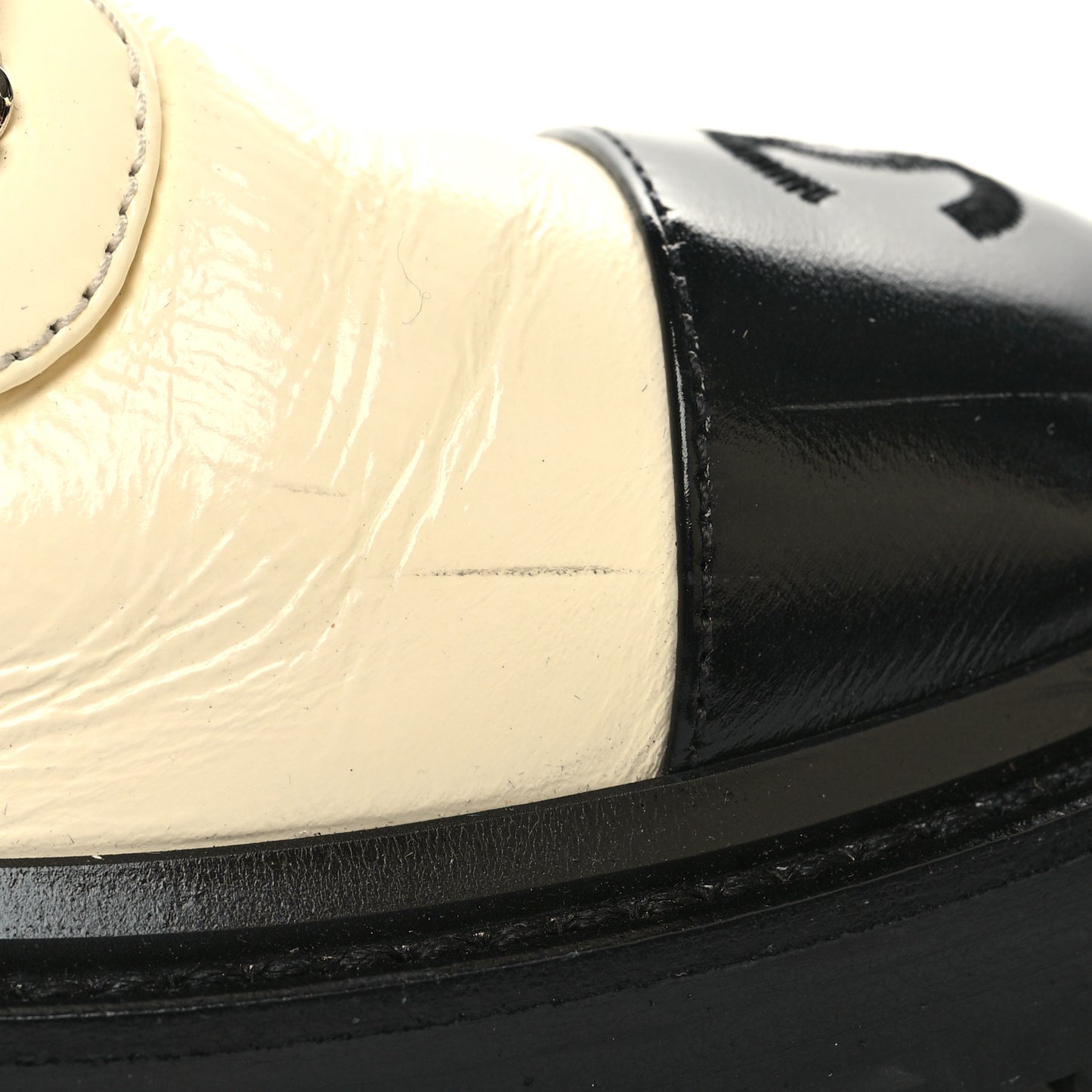 Shiny Calfskin Quilted Lace Up Combat Boots 37.5 Ivory Black