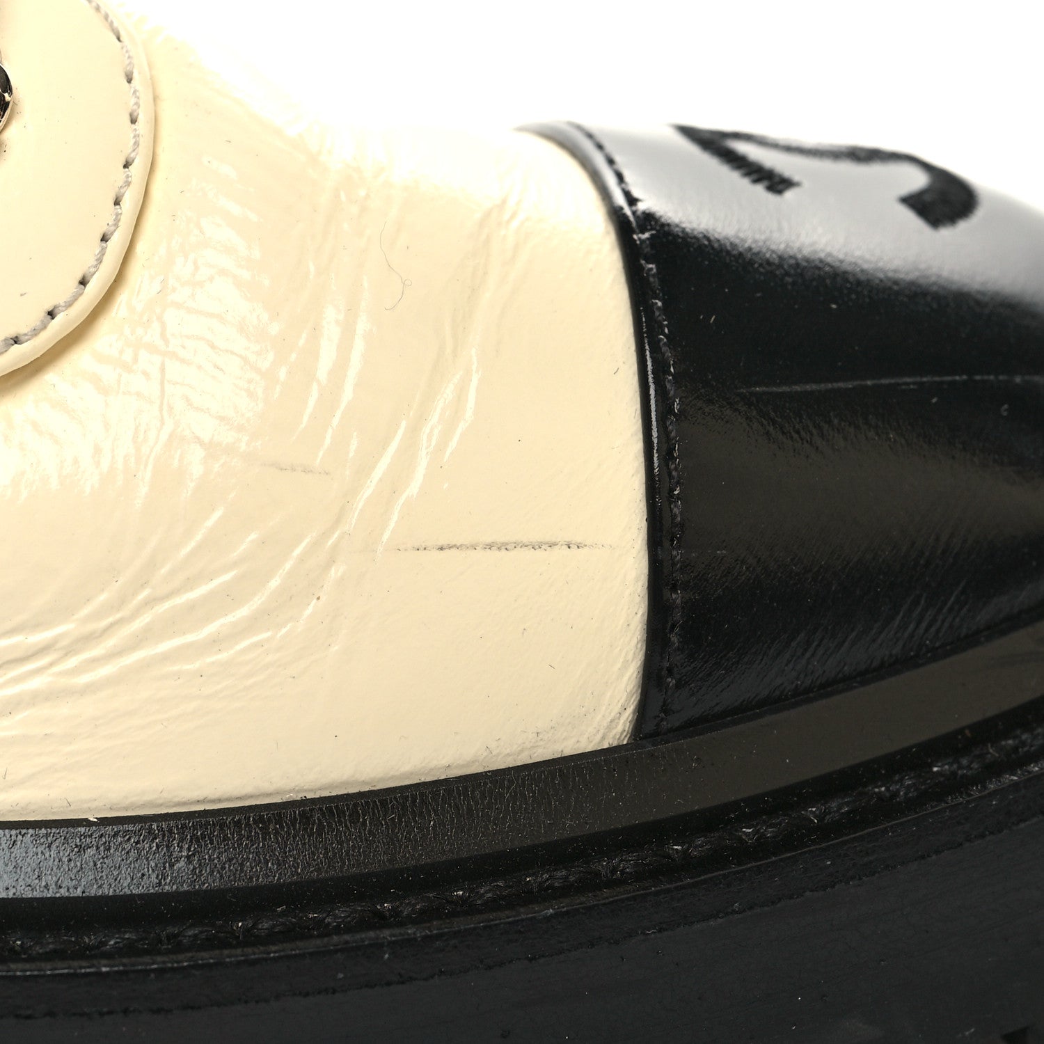 Chanel Shiny Calfskin Quilted Lace Up Combat Boots 37.5 Ivory Black 9 of 9