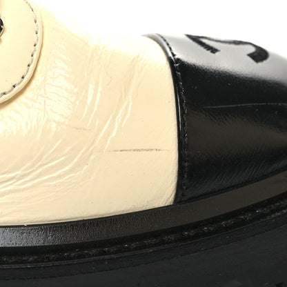 Chanel Shiny Calfskin Quilted Lace Up Combat Boots 37.5 Ivory Black 9 of 9