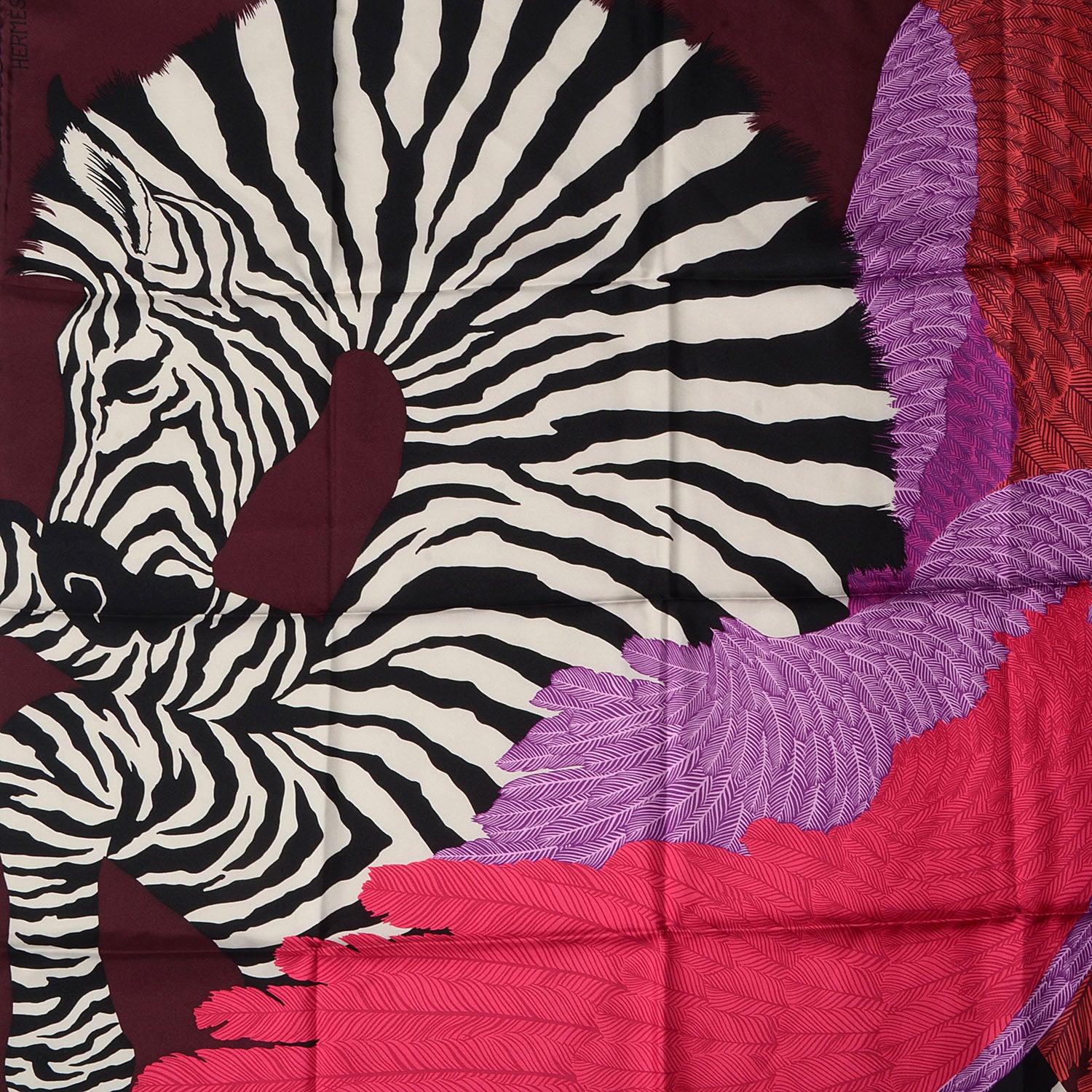 Hermes Silk Zebra Pegasus Scarf 90 Prune Rouge Violet 1 of 7