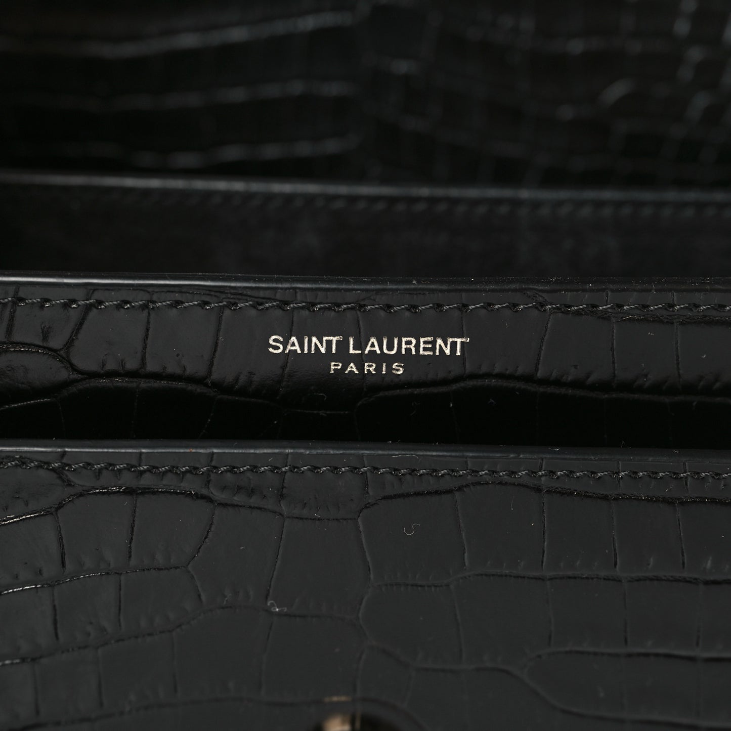Calfskin Crocodile Embossed Medium Monogram Sunset Black
