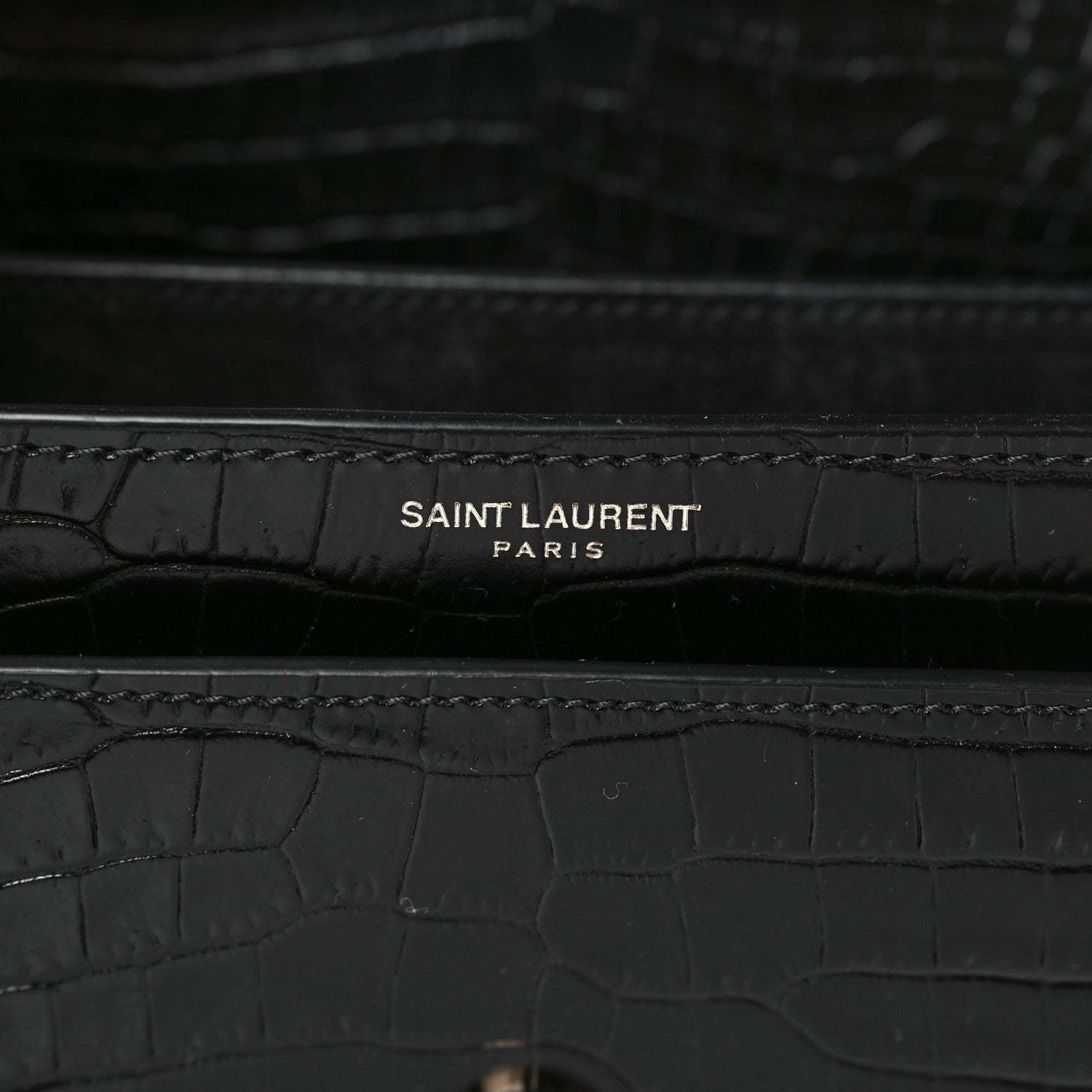 Saint Laurent Calfskin Crocodile Embossed Medium Monogram Sunset Black 6 of 9