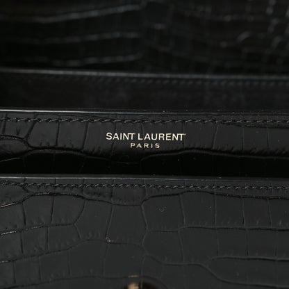 Saint Laurent Calfskin Crocodile Embossed Medium Monogram Sunset Black 6 of 9