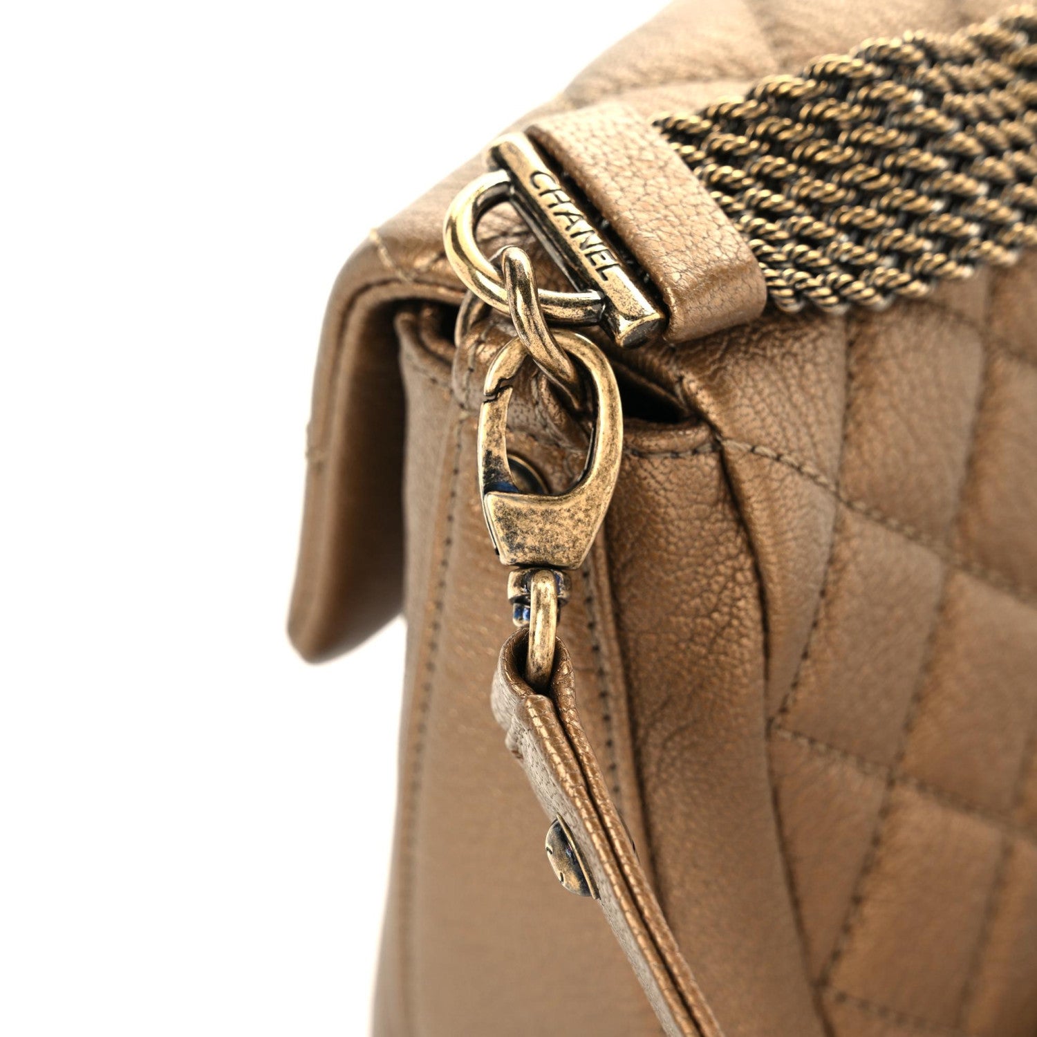 Chanel Metallic Goatskin Quilted Chain Handle Flap Dark Gold 9 of 11