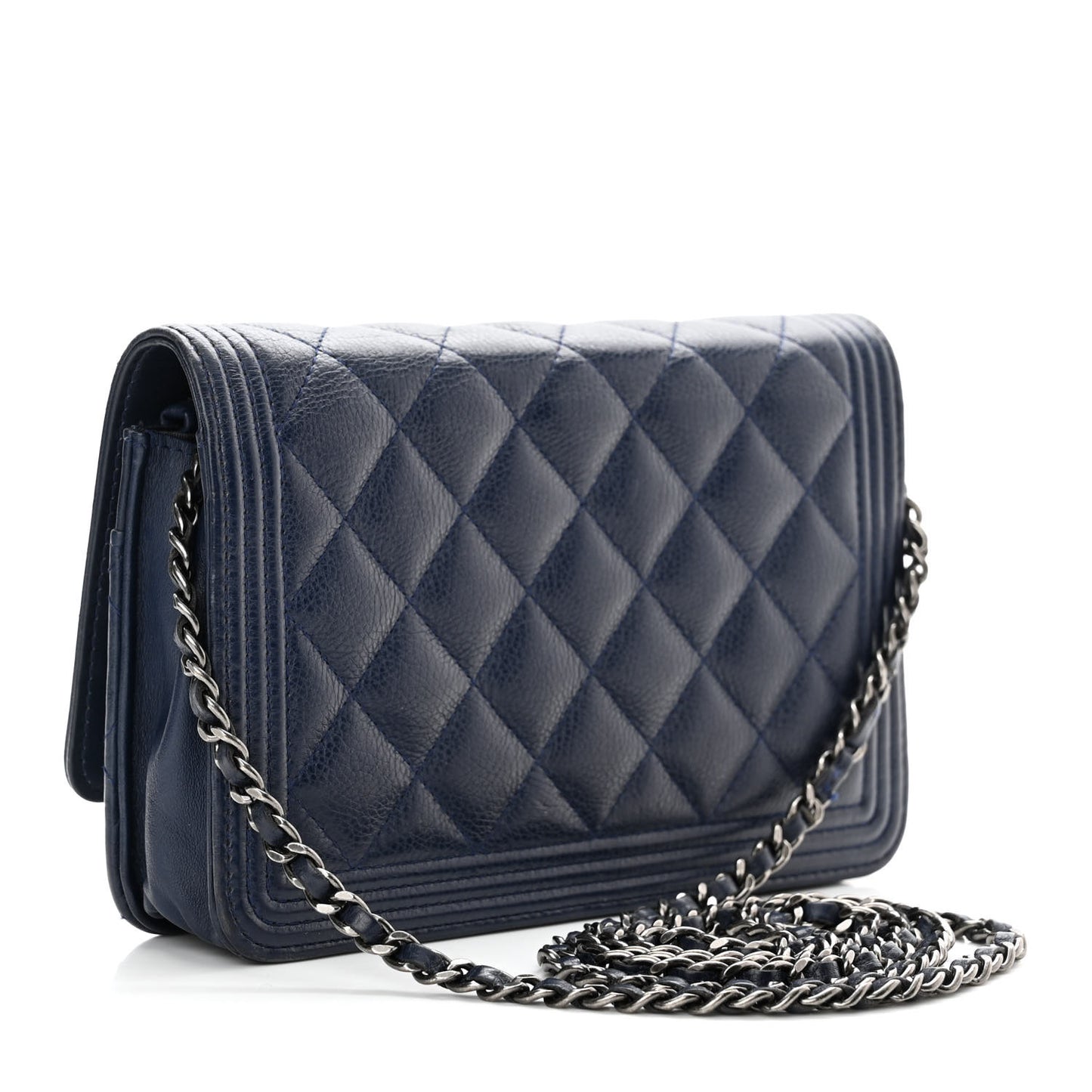 Caviar Quilted Boy Wallet On Chain WOC Navy