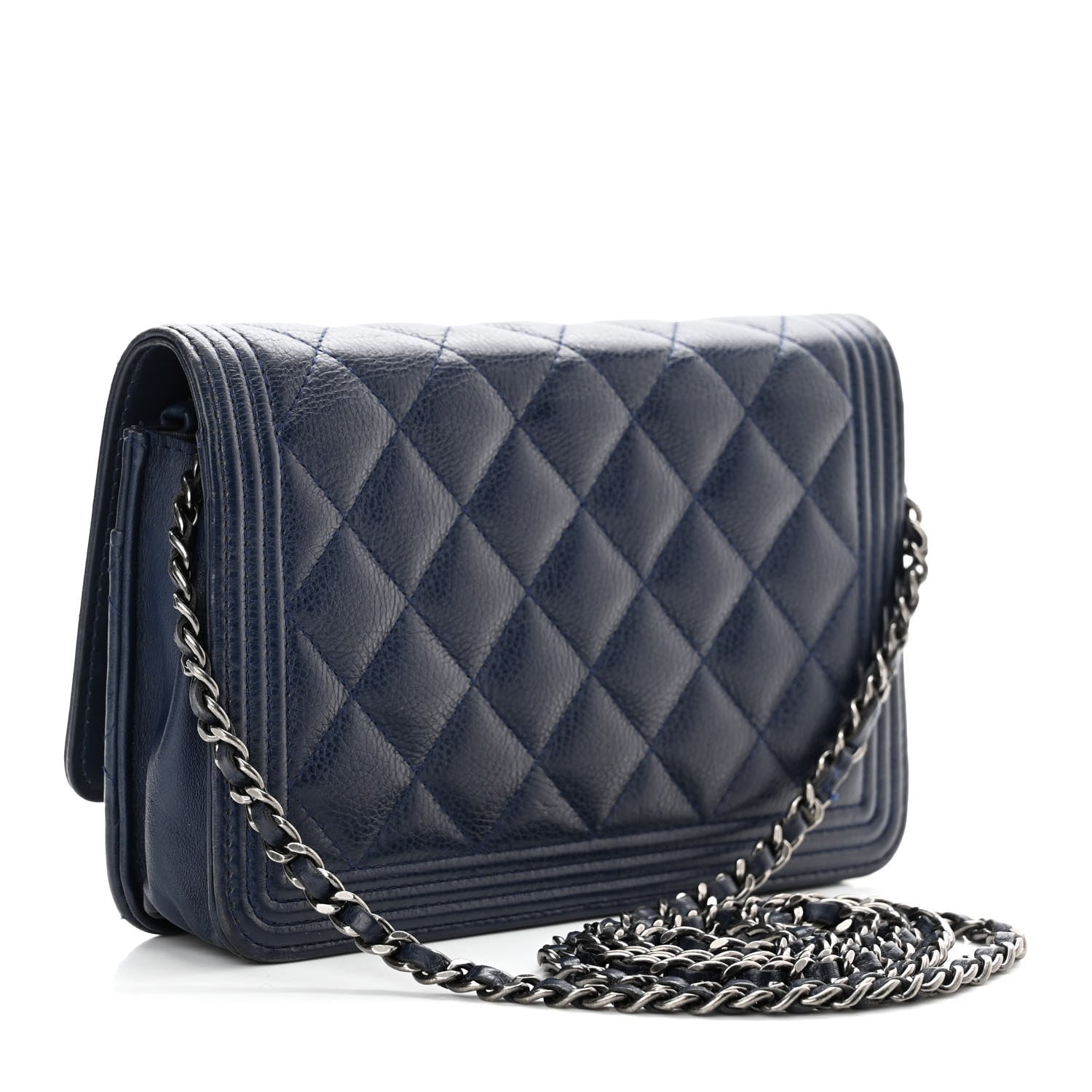 Chanel Caviar Quilted Boy Wallet On Chain WOC Navy 2 of 15