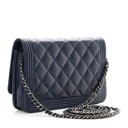 Chanel Caviar Quilted Boy Wallet On Chain WOC Navy 2 of 15