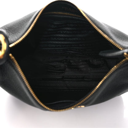 Prada Vitello Daino Zippered Messenger Hobo Black 5 of 12