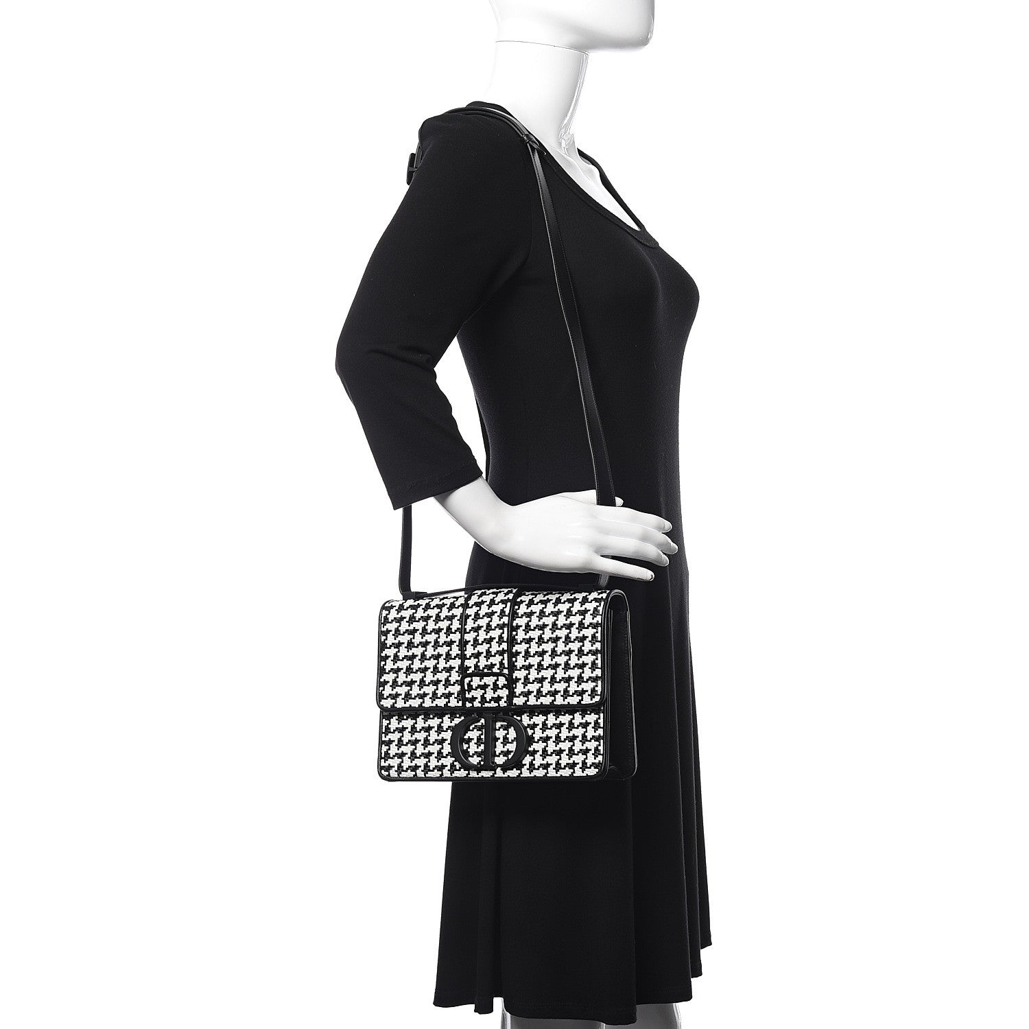 Christian Dior Lambskin Houndstooth Braided 30 Montaigne Flap Bag Black White 2 of 12