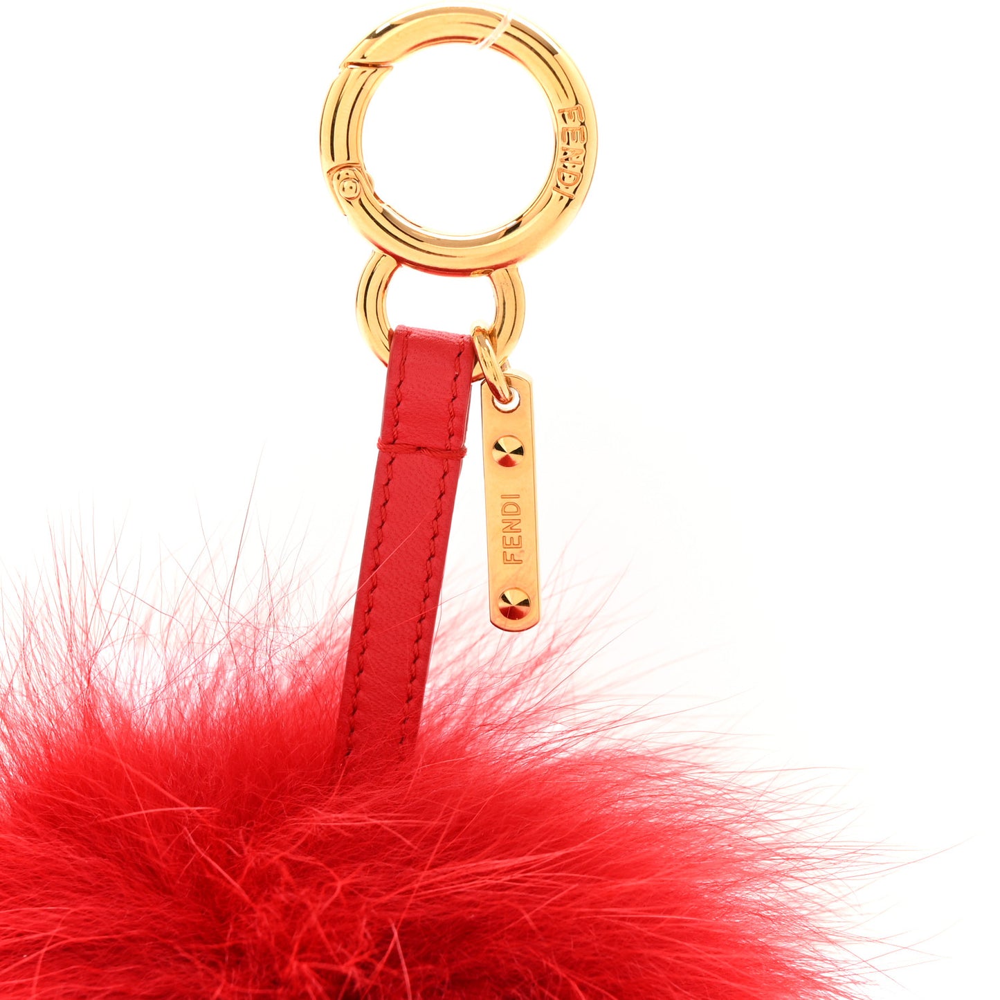 Fox Fur Shiny Nappa Heart Pom Pom Bag Charm Rosso Rosa