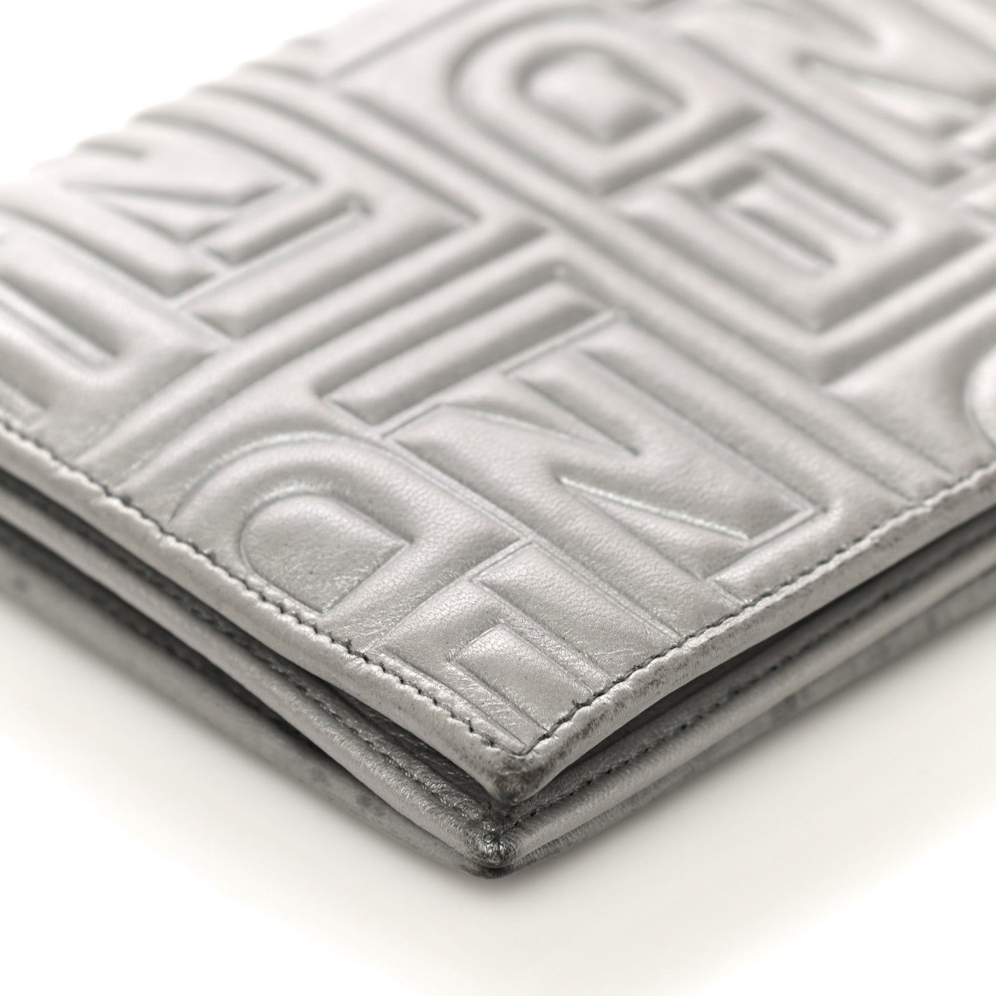 Metallic Nappa Logo Embossed Long Wallet On Chain Silver
