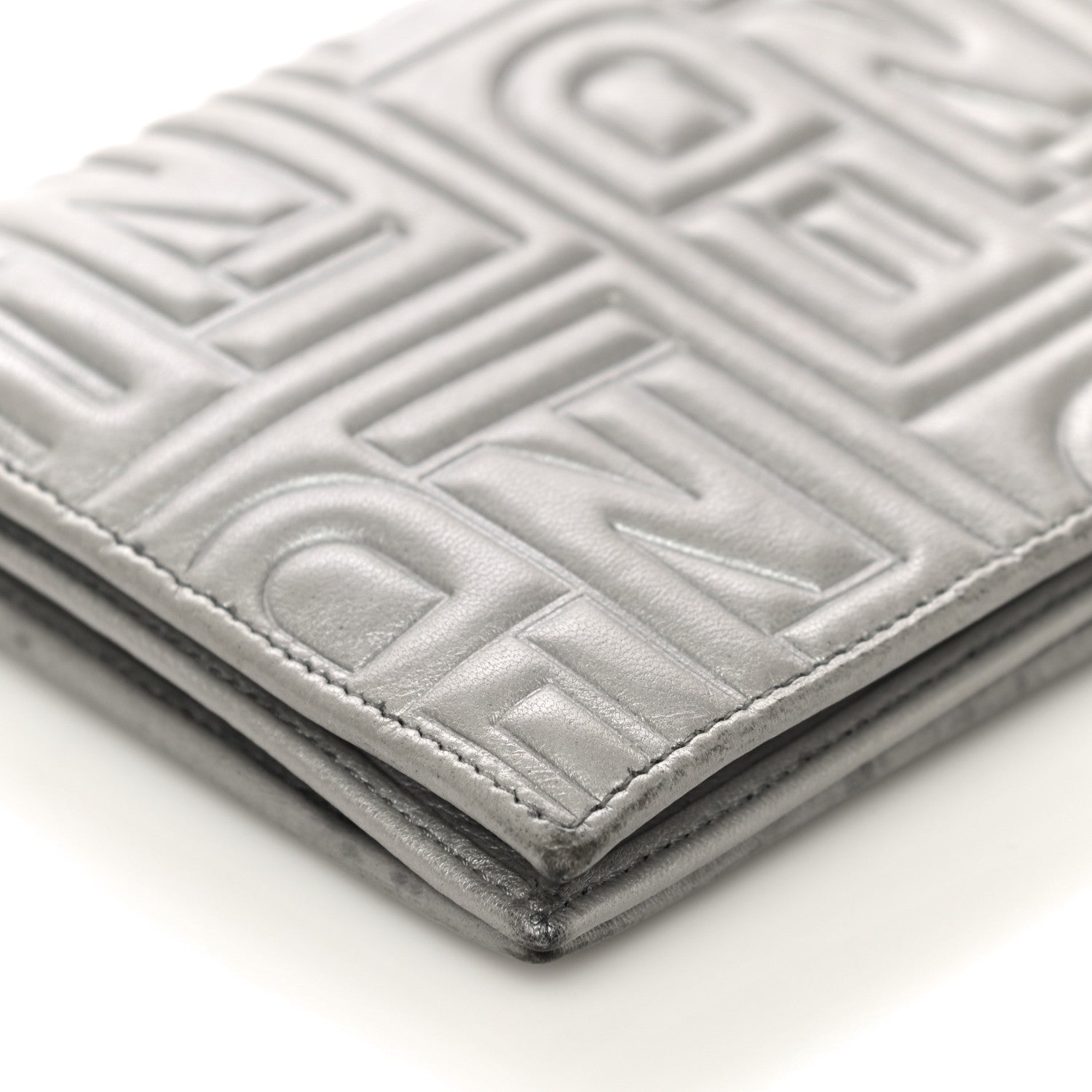 Fendi Metallic Nappa Logo Embossed Long Wallet On Chain Silver 14 of 26