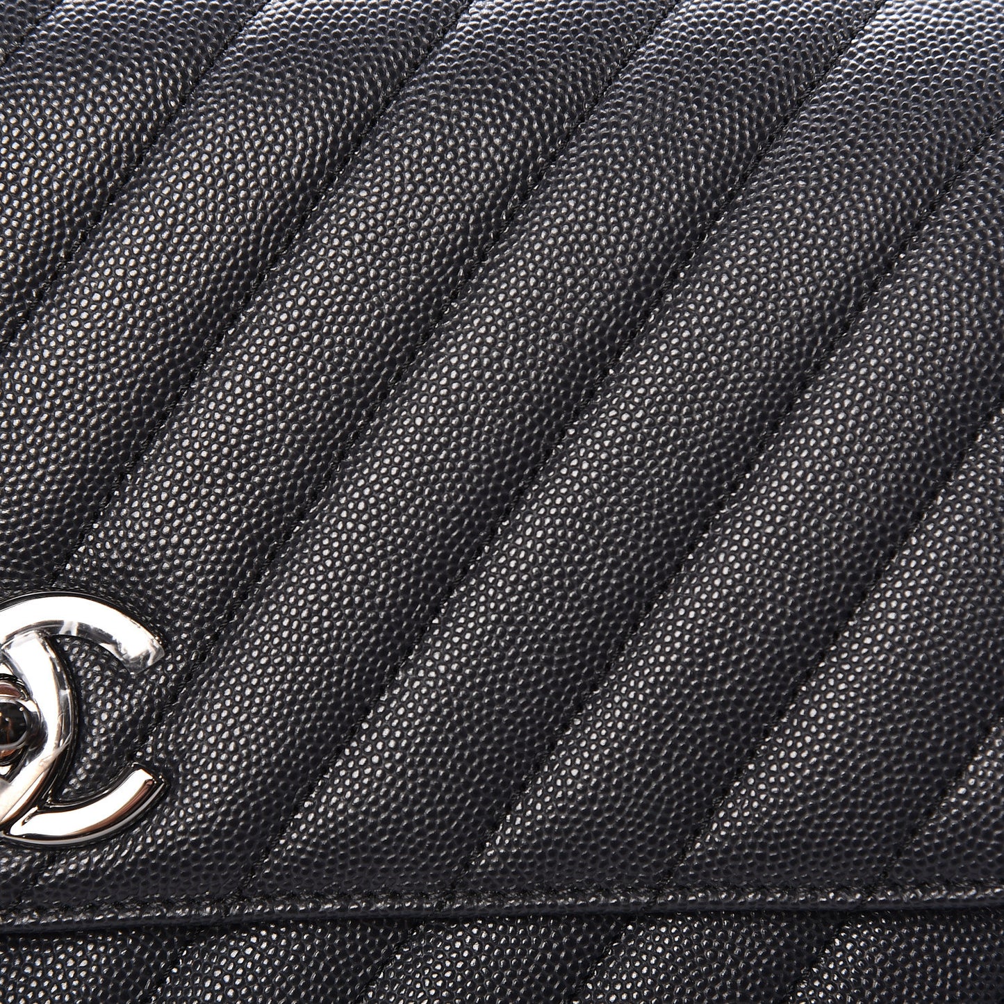Caviar Chevron Quilted Small Coco Handle Flap Dark Grey