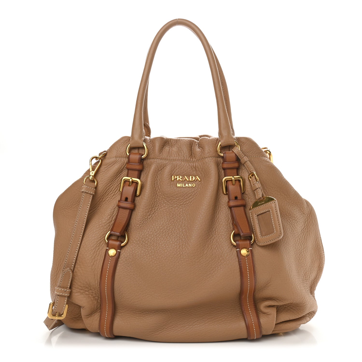 Prada Tessuto Nylon Vitello Daino Shopping Satchel Sughero 1 of 9