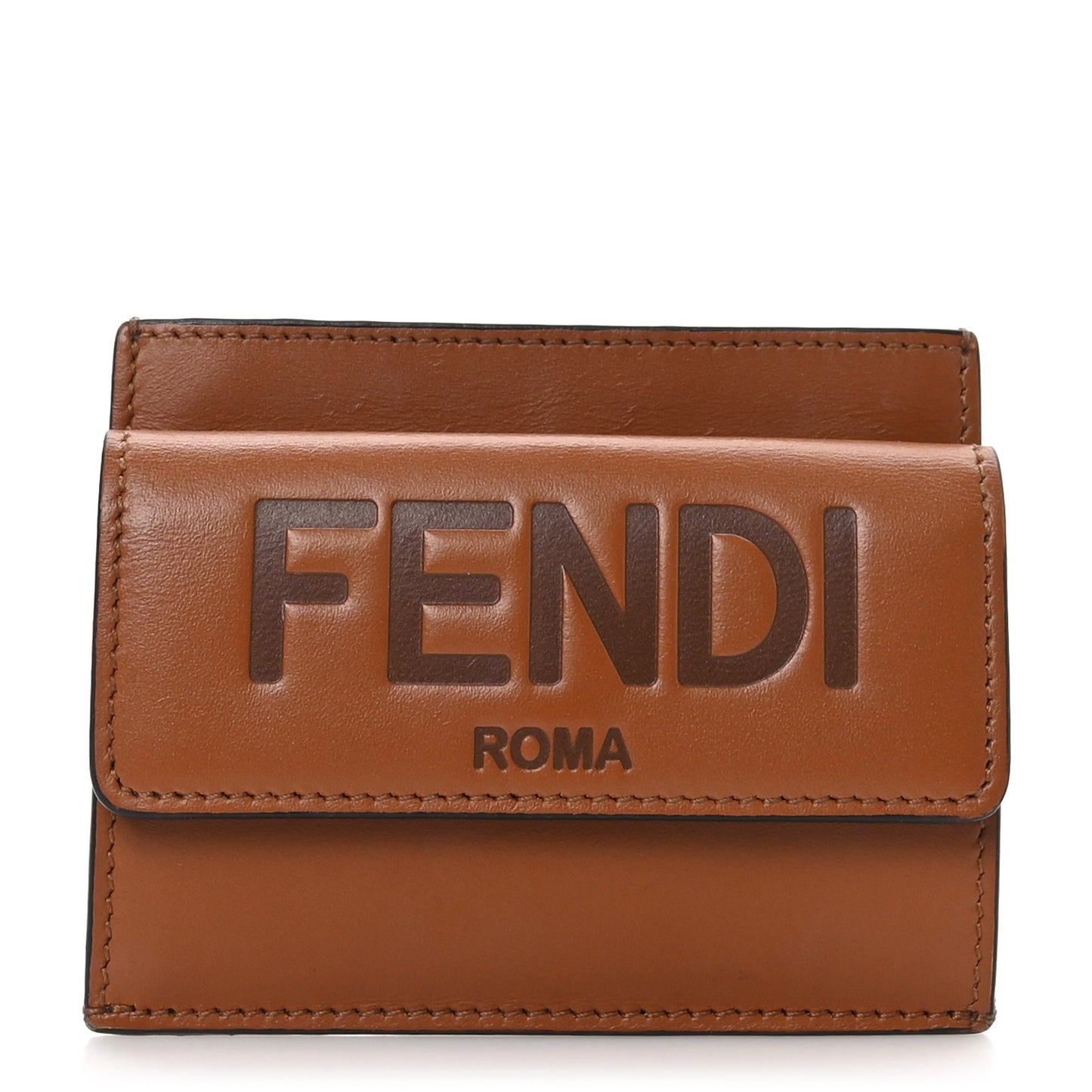 Vitello King Tamponato Logo Embossed Fold Over Card Holder Wallet Cuoio