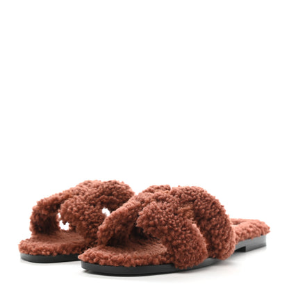 Hermes Woolskin Oran Sandals 36 Cognac 3 of 10