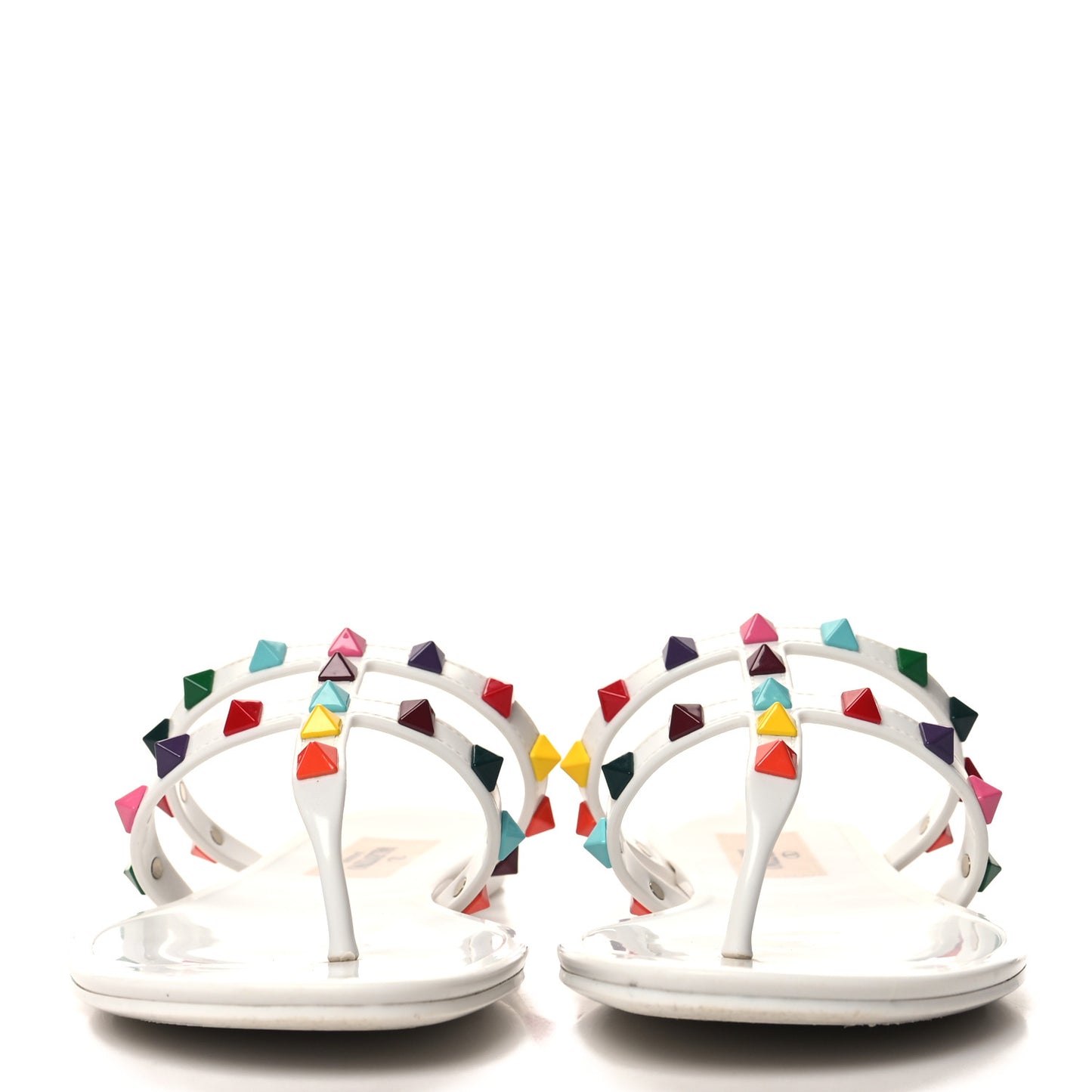 VALENTINO GARAVANI PVC Jelly Rockstud Caged Flat Thong Sandals 35 White Multicolor
