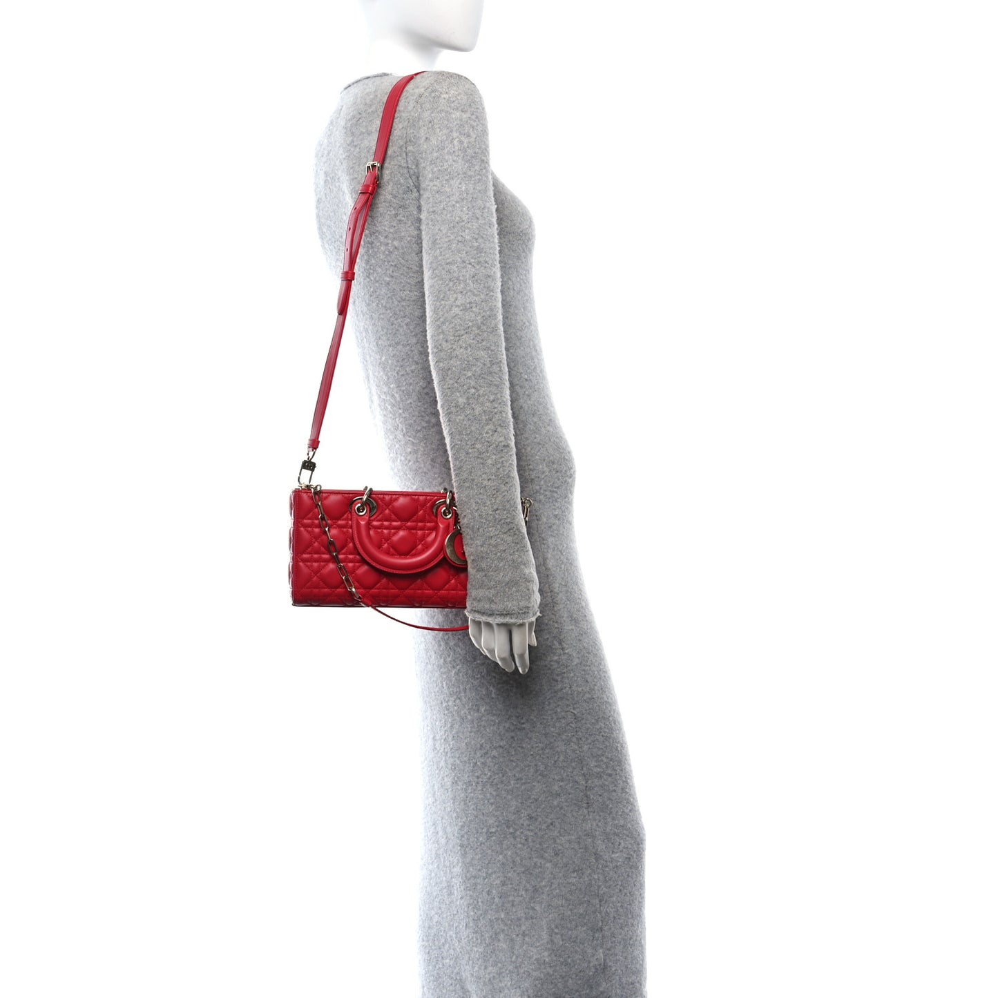 Lambskin Cannage Medium Lady D-Joy Red