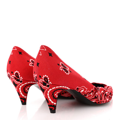 Saint Laurent Bandana Charlotte Kitten Heel Pumps 37 Red 5 of 9