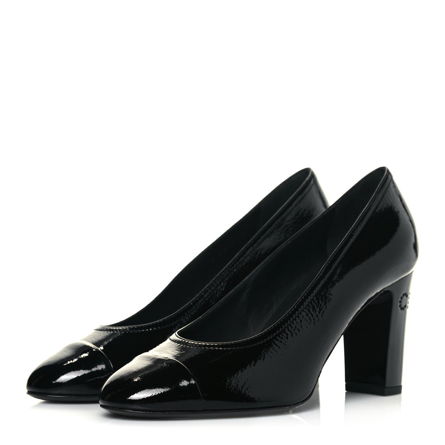 Chanel Patent Calfskin Crystal Cap Toe Logo Pumps 38 Black 3 of 11