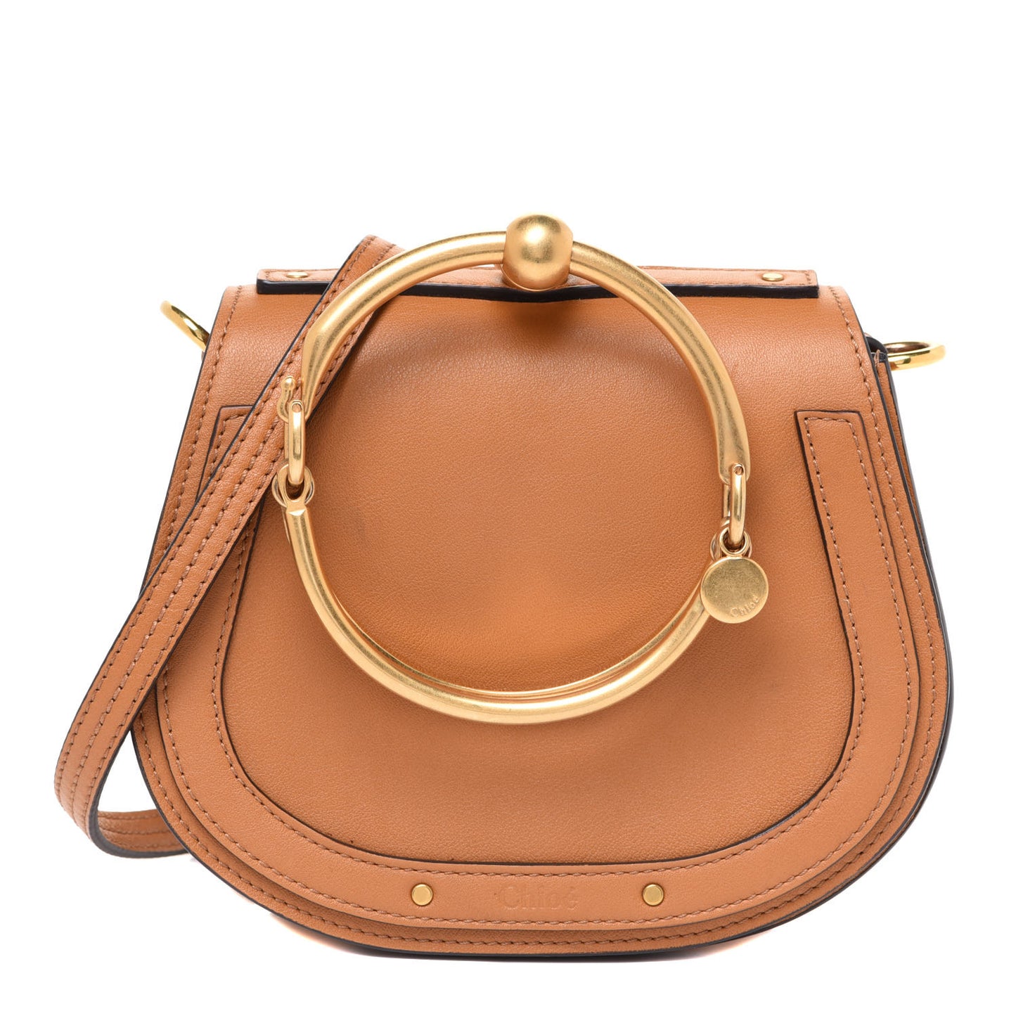 Calfskin Suede Small Nile Bracelet Bag Caramel