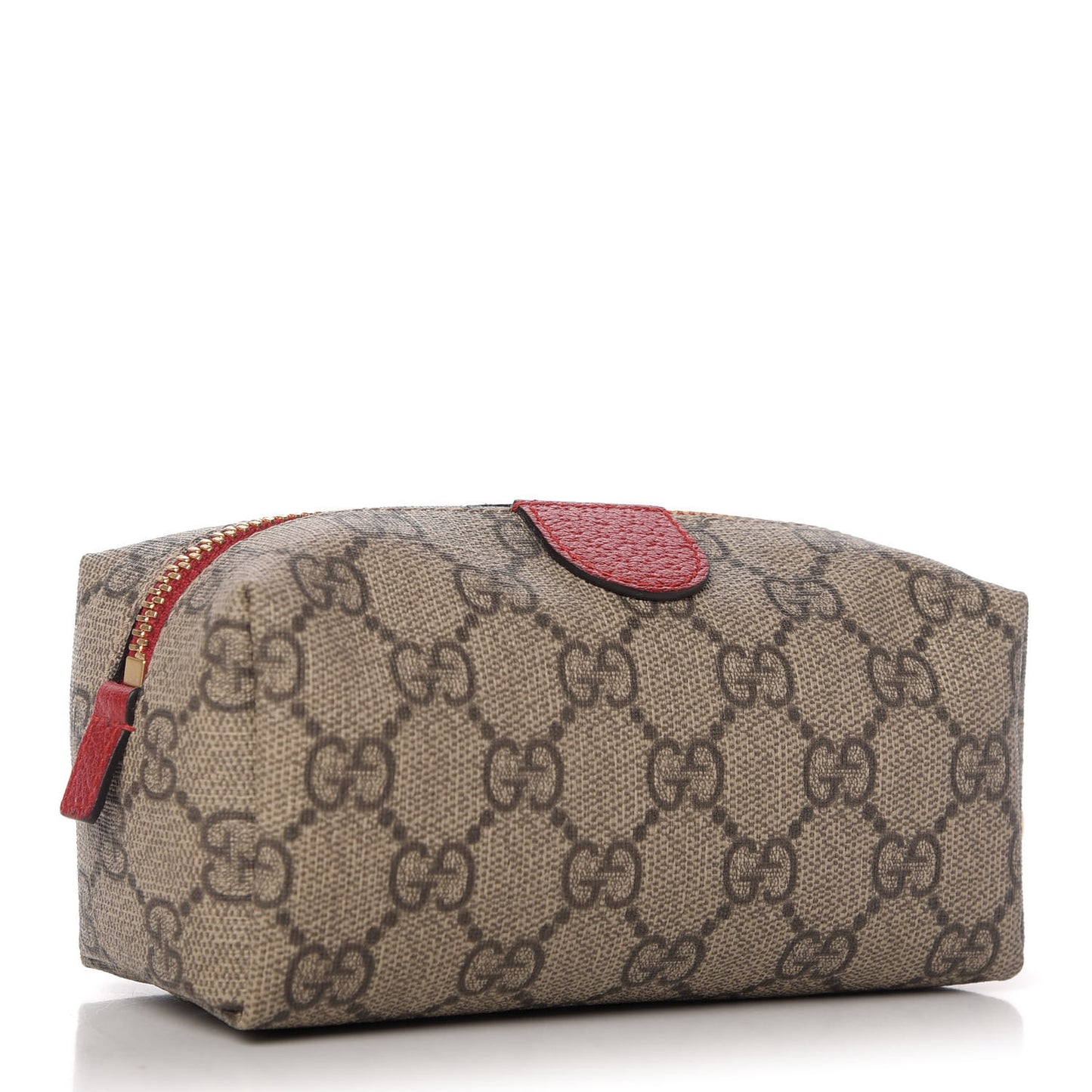 Soft GG Supreme Monogram Calfskin Small Ophidia Cosmetic Case Beige Ebony Hibiscus Red