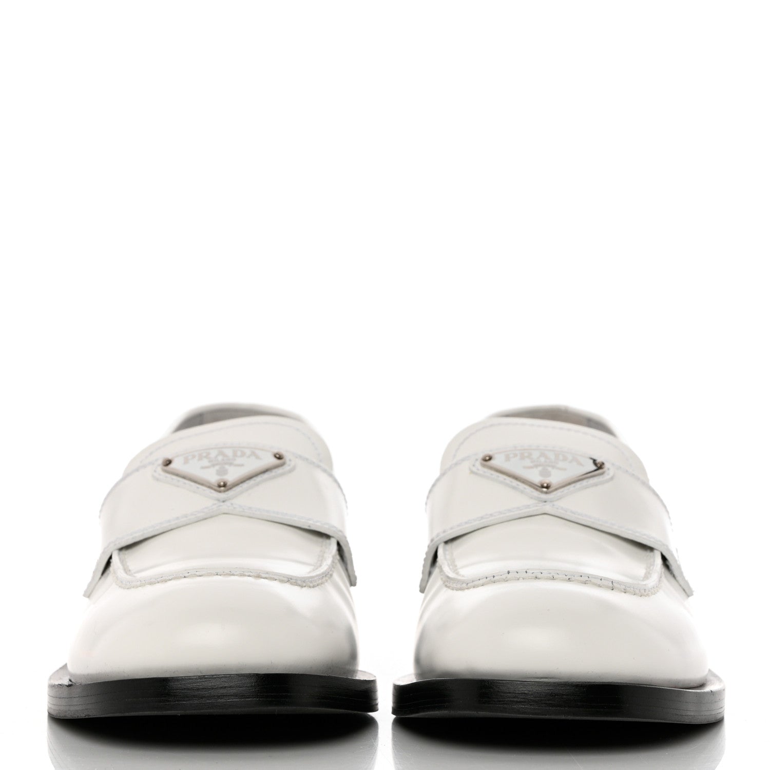 Prada Brushed Calfskin Metal Triangle Logo 20mm Loafers 38.5 White 2 of 9