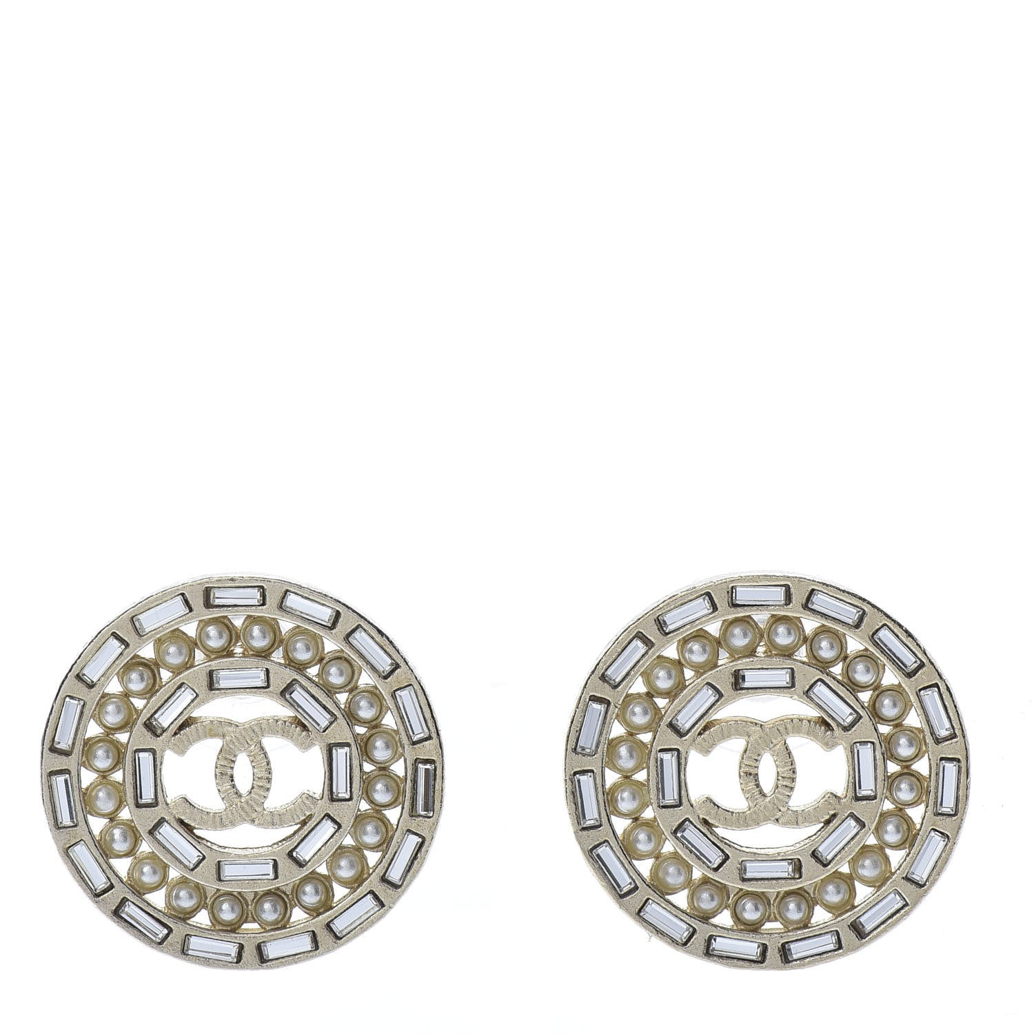 Chanel Pearl Crystal CC Round Earrings Gold 1 of 5
