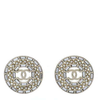 Chanel Pearl Crystal CC Round Earrings Gold 1 of 5