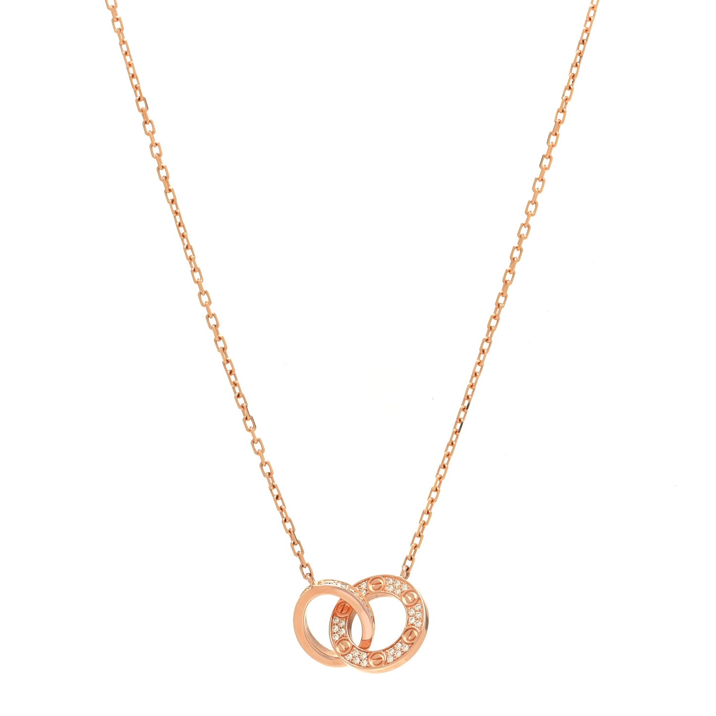 18K Pink Gold Diamond Interlocking LOVE Paved Necklace