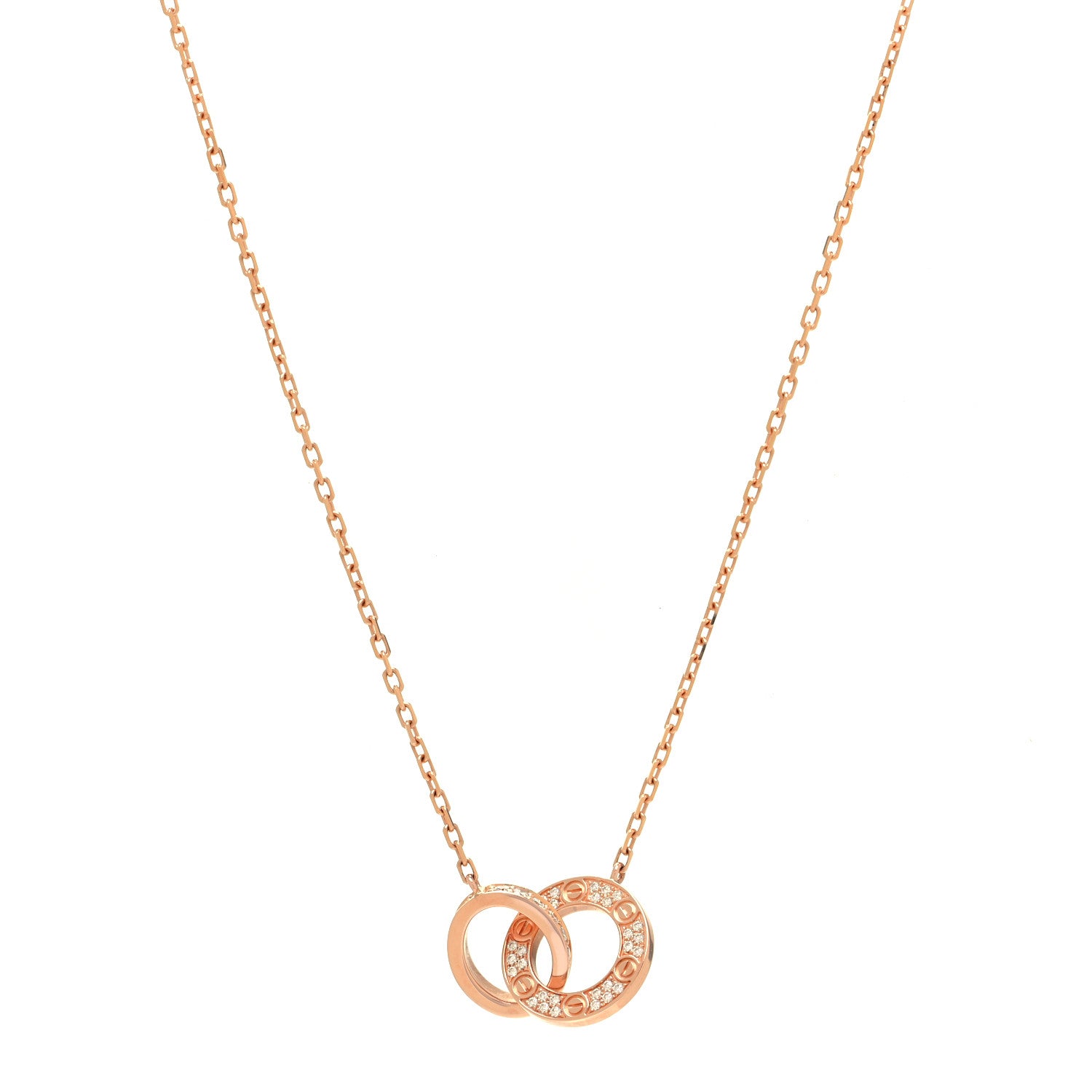 Cartier 18K Pink Gold Diamond Interlocking LOVE Paved Necklace 1 of 5
