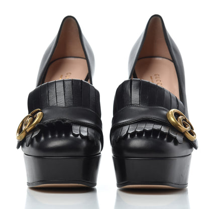 Gucci Malaga Kid GG Marmont Fringe Platform High Heel Loafer Pumps 37.5 Black 2 of 17
