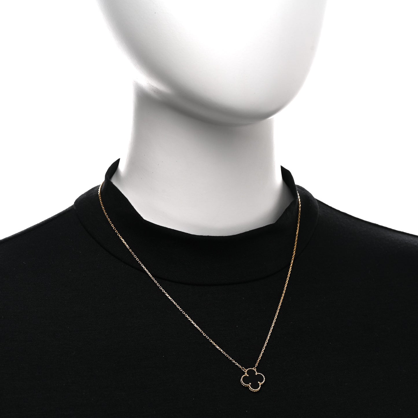 18K Yellow Gold Black Onyx Vintage Alhambra Pendant Necklace