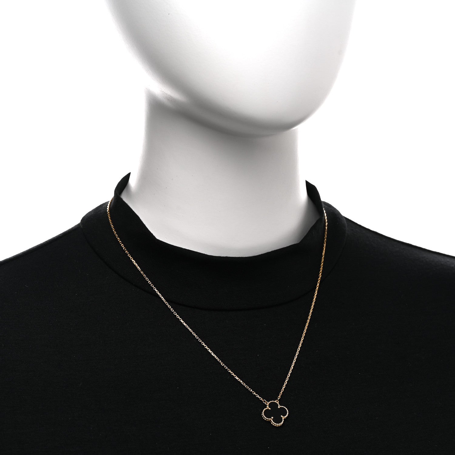 Van Cleef & Arpels 18K Yellow Gold Black Onyx Vintage Alhambra Pendant Necklace 2 of 4