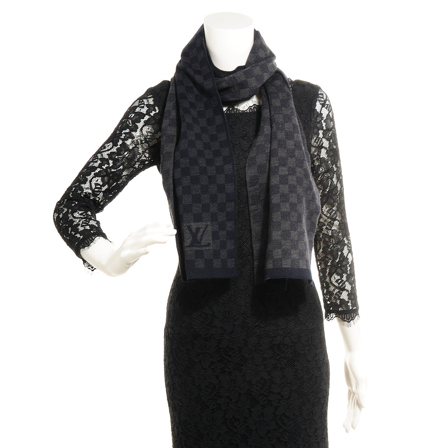 Wool Petit Damier Graphite Scarf Black