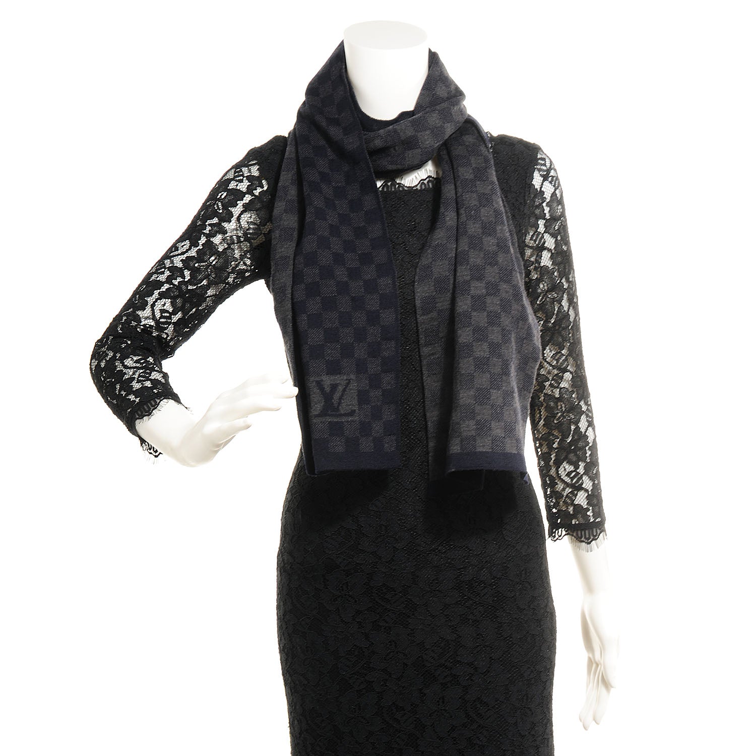 Louis Vuitton Wool Petit Damier Graphite Scarf Black 2 of 4