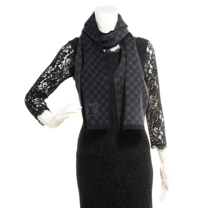 Louis Vuitton Wool Petit Damier Graphite Scarf Black 2 of 4