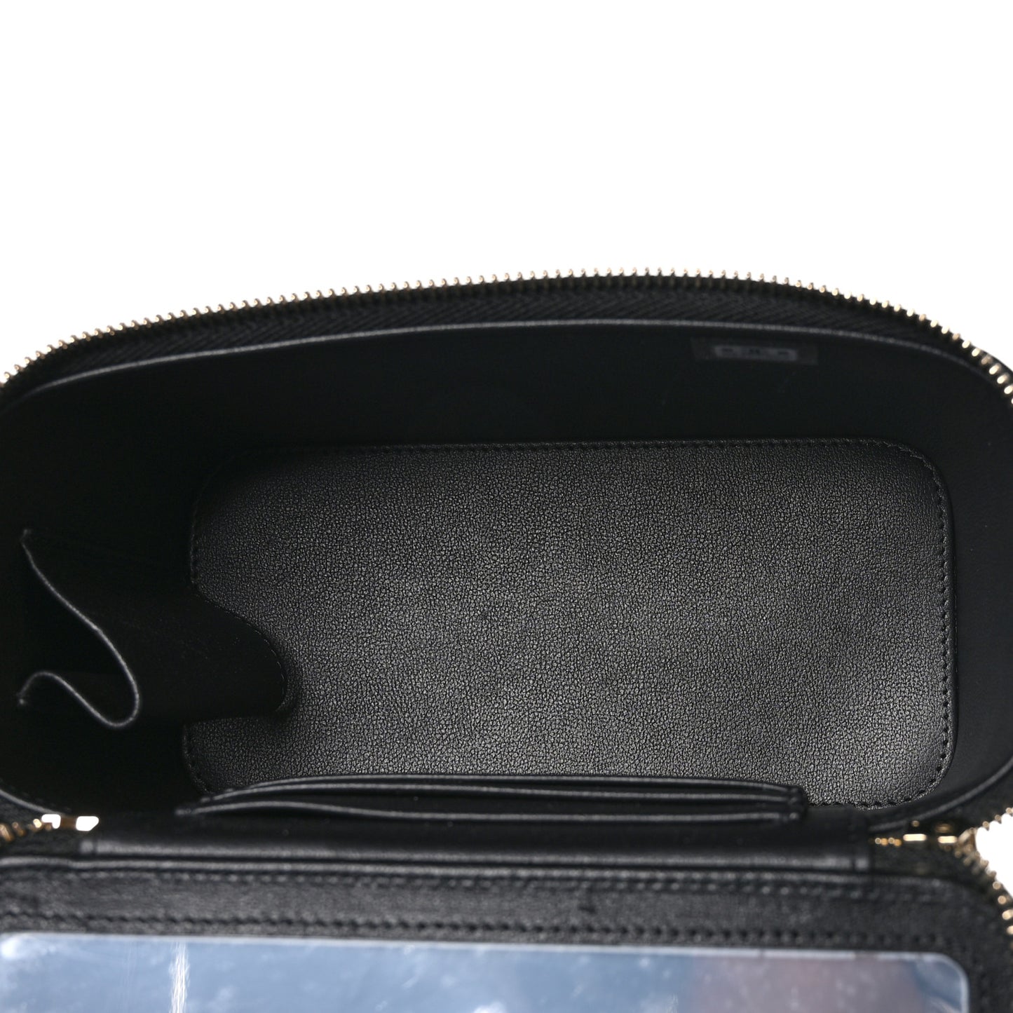 Lambskin Quilted Small Top Handle Vanity Case With Chain Black