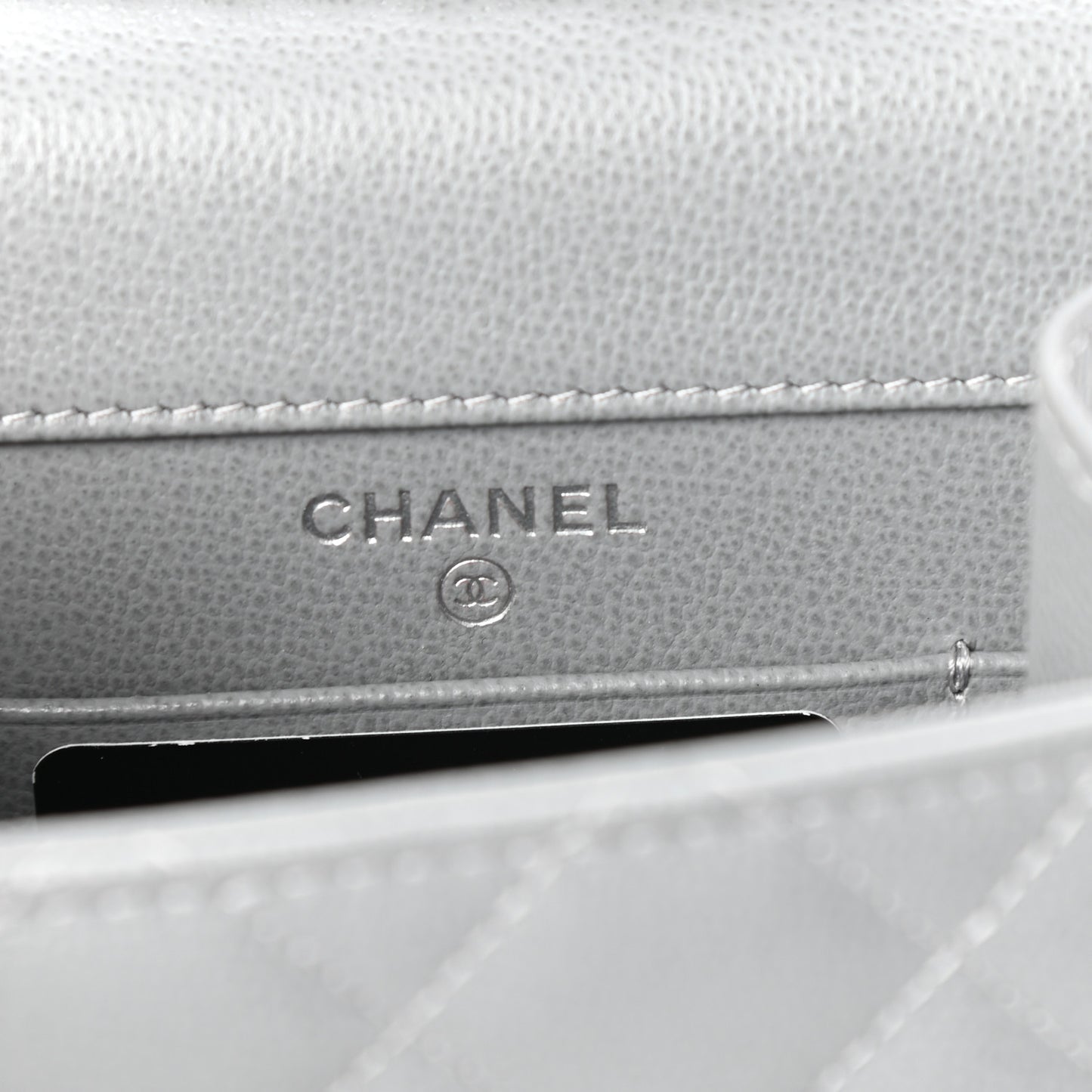 Grained Calfskin Quilted CC Box Clutch With Chain Grey