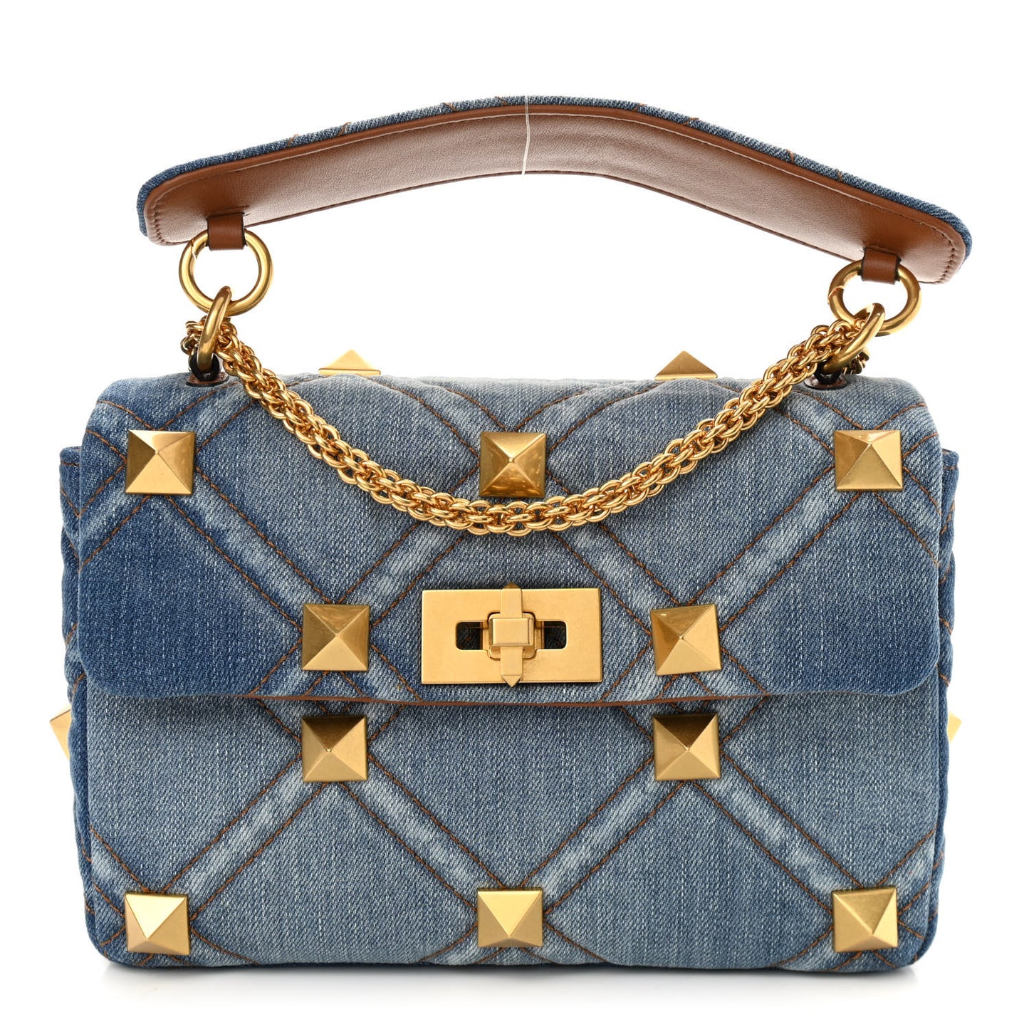 Denim Medium Roman Stud Shoulder Bag Light Denim Selleria