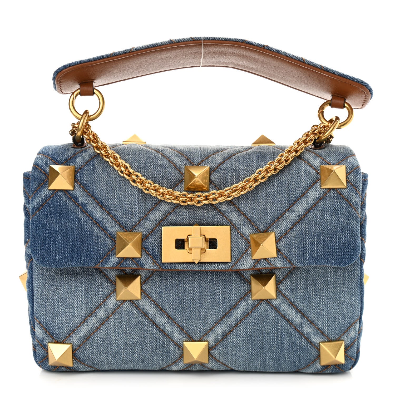Valentino Garavani Denim Medium Roman Stud Shoulder Bag Light Denim Selleria 1 of 9